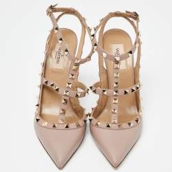 Pre Owned Valentino Pink Leather Rockstud Pointed Toe Sandals Size 40