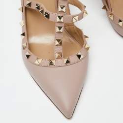 Pre Owned Valentino Pink Leather Rockstud Pointed Toe Sandals Size 40