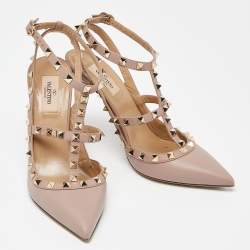 Pre Owned Valentino Pink Leather Rockstud Pointed Toe Sandals Size 40