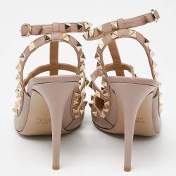 Pre Owned Valentino Pink Leather Rockstud Pointed Toe Sandals Size 40