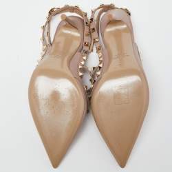 Pre Owned Valentino Pink Leather Rockstud Pointed Toe Sandals Size 40