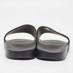 Pre Owned Valentino Black Crystals Logo Slides Size 41