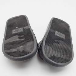 Pre Owned Valentino Black Crystals Logo Slides Size 41