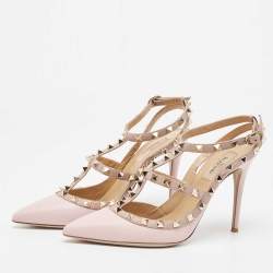 Pre Owned Valentino Pink Leather Rockstud Strappy Pointed Toe Pumps Size 39