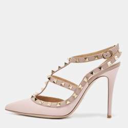 Pre Owned Valentino Pink Leather Rockstud Strappy Pointed Toe Pumps Size 39
