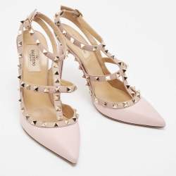 Pre Owned Valentino Pink Leather Rockstud Strappy Pointed Toe Pumps Size 39