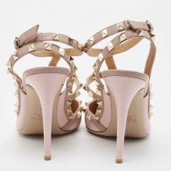 Pre Owned Valentino Pink Leather Rockstud Strappy Pointed Toe Pumps Size 39