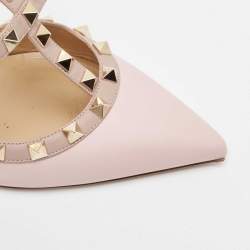 Pre Owned Valentino Pink Leather Rockstud Strappy Pointed Toe Pumps Size 39
