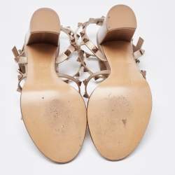 Pre Owned Valentino Metallic Gold Leather Rockstud Ankle Strap Sandals Size 37