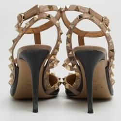 Pre Owned Valentino Black/Beige Leather Rockstud Pumps Size 37