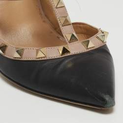 Pre Owned Valentino Black/Beige Leather Rockstud Pumps Size 37