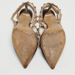 Pre Owned Valentino Black/Beige Leather Rockstud Pumps Size 37