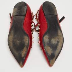 Pre Owned Valentino Metallic Red Leather Rockstud Ballet Flats Size 37