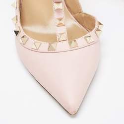 Pre Owned Valentino Pink Leather Rockstud Ankle Strap Pumps Size 38.5