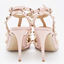 Pre Owned Valentino Pink Leather Rockstud Ankle Strap Pumps Size 38.5