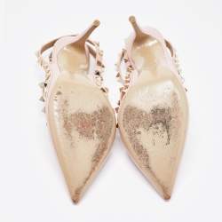 Pre Owned Valentino Pink Leather Rockstud Ankle Strap Pumps Size 38.5