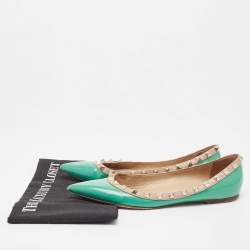 Pre Owned Valentino Green Patent Leather Rockstud Ballet Flats Size 37.5