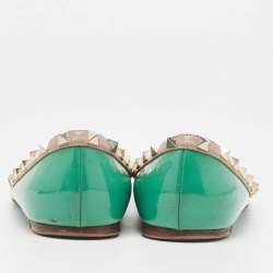 Pre Owned Valentino Green Patent Leather Rockstud Ballet Flats Size 37.5