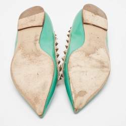 Pre Owned Valentino Green Patent Leather Rockstud Ballet Flats Size 37.5