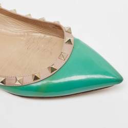 Pre Owned Valentino Green Patent Leather Rockstud Ballet Flats Size 37.5