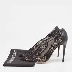 Pre Owned Valentino Black Leather and Lace  Fusion Pointed Toe Pumps Size 41