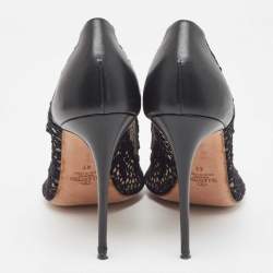Pre Owned Valentino Black Leather and Lace  Fusion Pointed Toe Pumps Size 41