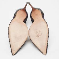 Pre Owned Valentino Black Leather and Lace  Fusion Pointed Toe Pumps Size 41