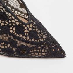 Pre Owned Valentino Black Leather and Lace  Fusion Pointed Toe Pumps Size 41