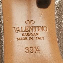 Pre Owned Valentino Metallic Gold Leather Rockstud Embellished Ankle Strap Sandals Size 39.5