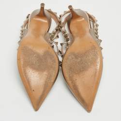 Pre Owned Valentino Metallic Gold Leather Rockstud Embellished Ankle Strap Sandals Size 39.5