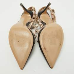 Pre Owned Valentino Black/Pink Leather Rockstud Buckle Strap Pumps Size 40