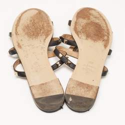 Pre Owned Valentino Black Leather Rockstud Flat Slides Size 39.5