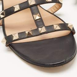 Pre Owned Valentino Black Leather Rockstud Flat Slides Size 39.5