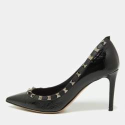 Pre Owned Valentino Black Patent Leather Rockstud Pumps Size 36