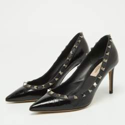 Pre Owned Valentino Black Patent Leather Rockstud Pumps Size 36