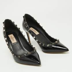 Pre Owned Valentino Black Patent Leather Rockstud Pumps Size 36