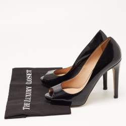 Pre Owned Valentino Black Patent Leather Rockstud Peep Toe Pumps Size 39