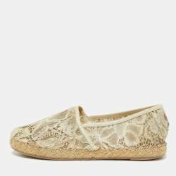 Pre Owned Valentino Off White Lace Espadrille Flats Size 37