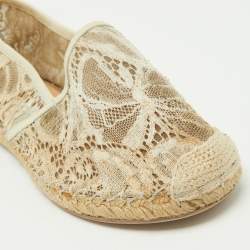 Pre Owned Valentino Off White Lace Espadrille Flats Size 37