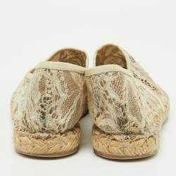 Pre Owned Valentino Off White Lace Espadrille Flats Size 37
