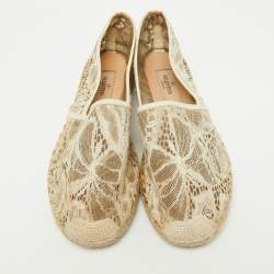 Pre Owned Valentino Off White Lace Espadrille Flats Size 37
