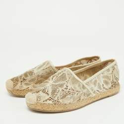 Pre Owned Valentino Off White Lace Espadrille Flats Size 37