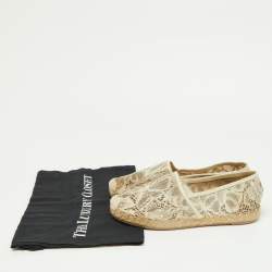 Pre Owned Valentino Off White Lace Espadrille Flats Size 37