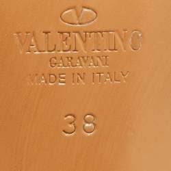 Pre Owned Valentino Black Leather Rockstud Open Toe Ankle Boots Size 38