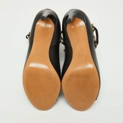 Pre Owned Valentino Black Leather Rockstud Open Toe Ankle Boots Size 38