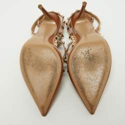 Pre Owned Valentino Brown/Pink Leather Rockstud Strappy Pointed Toe Pumps Size 39