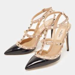 Pre Owned Valentino Black/Beige Patent Leather Rockstud Pumps Size 36