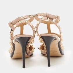 Pre Owned Valentino Black/Beige Patent Leather Rockstud Pumps Size 36