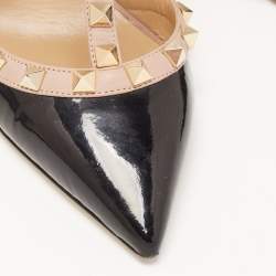 Pre Owned Valentino Black/Beige Patent Leather Rockstud Pumps Size 36
