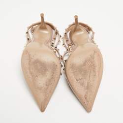 Pre Owned Valentino Dusty Pink Patent Leather Rockstud Ankle Strap Pumps Size 38